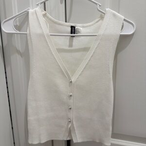 H&M White Ribbed V-Neck Button Front Tank